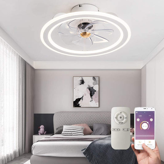 EKIZNSN Modern Indoor Flush Mount Ceiling Fan with Lights, Remote & APP Control Low Profile Bladeless Ceiling Fans for Kids Room/ Bedroom/ Living Room, Matte White